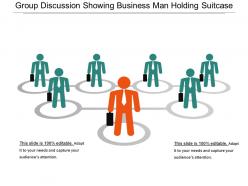 Group Discussion Showing Business Man Holding Suitcase