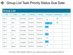 Group list task priority status due date