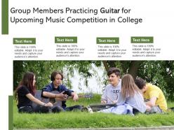 Group members practicing guitar for upcoming music competition in college