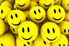 Group of happy yellow smiley icons stock photo