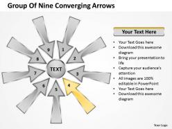 Group of nine coverging arrows circular layout process powerpoint slides