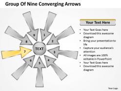 Group of nine coverging arrows circular layout process powerpoint slides