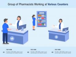 Group of pharmacists working at various counters