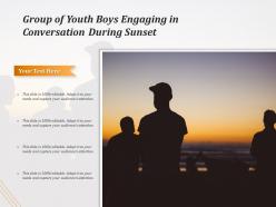 Group of youth boys engaging in conversation during sunset