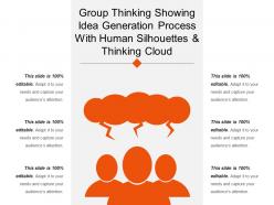Group thinking showing idea generation process with human silhouettes and thinking cloud