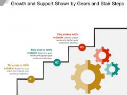 Growth and support shown by gears and stair steps