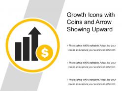 Growth icons with coins and arrow showing upward