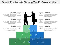 Growth puzzles with showing two professional with handshaking