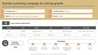 Guerilla Marketing Campaign For Startup Growth Low Budget Marketing Techniques Strategy SS V