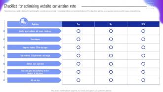 Guide For Tourism Marketing Plan Checklist For Optimizing Website Conversion Rate MKT SS V