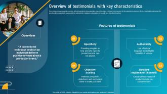 Guide To Digital Marketing Collateral Overview Of Testimonials With Key Characteristics MKT SS