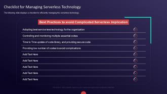 Guide to serverless technologies checklist for managing serverless technology