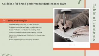 Guideline For Brand Performance Maintenance Team Table Of Contents