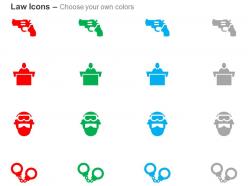Gun case judge handcuffs ppt icons graphics