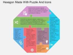 Gy hexagon made with puzzle and icons flat powerpoint design