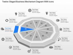 Gy twelve staged business mechanism diagram with icons powerpoint template