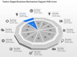Gy twelve staged business mechanism diagram with icons powerpoint template