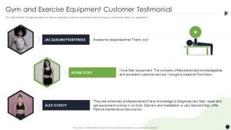 Gym And Exercise Equipment Customer Testimonial Ppt Outline Examples