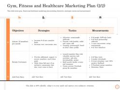 Gym fitness and healthcare marketing plan strategies wellness industry overview ppt topics