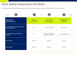 Gym safety inspection checklist cables working ppt powerpoint presentation slide