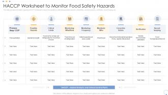Haccp worksheet to monitor elevating food processing firm quality standards
