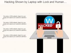 Hacking shown by laptop with lock and human hands working