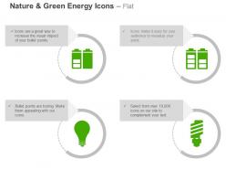 Half full battery bulb power conservation ppt icons graphics