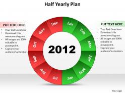 Half yearly plan shown by pie chart split up powerpoint diagram templates graphics 712