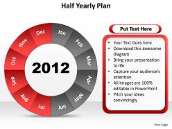 Half yearly plan shown by pie chart split up powerpoint diagram templates graphics 712