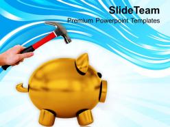 Hammer about to smash a piggy bank powerpoint templates ppt themes and graphics 0213