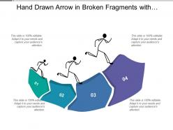 Hand drawn arrow in broken fragments with humans on top