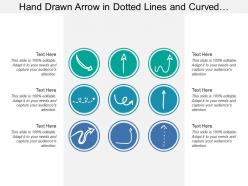 Hand drawn arrow in dotted lines and curved patterns