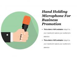 Hand holding microphone for business promotion presentation diagrams