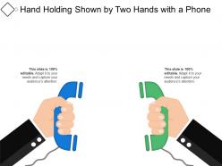 Hand holding shown by two hands with a phone