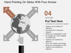 Hand pointing on globe with four arrows flat powerpoint design