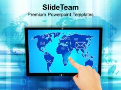 Hand pushing button on a touch tablet powerpoint templates ppt themes and graphics 0113