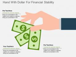 Hand with dollar for financial stability flat powerpoint design