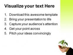 Hand with money plant business powerpoint background and template 1210
