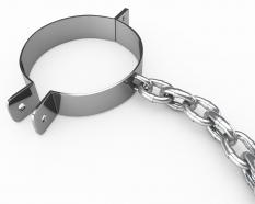 Handcuffs With Chain Stock Photo