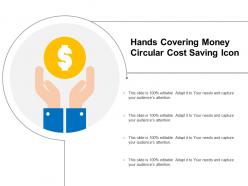 Hands covering money circular cost saving icon
