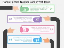 Hands pointing number banner with icons flat powerpoint design