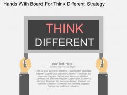 Hands with board for think different strategy flat powerpoint design