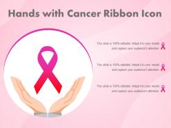 Hands with cancer ribbon icon