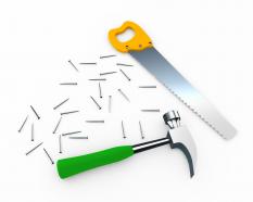 Handsaw hammer and nails for service stock photo