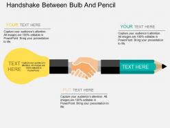 Handshake between bulb and pencil flat powerpoint design