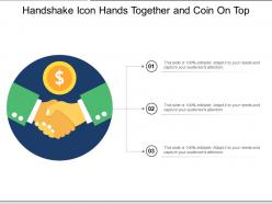Handshake icon hands together and coin on top