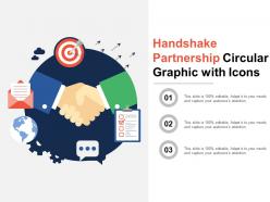 Handshake partnership circular graphic with icons