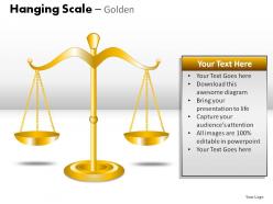 Hanging scale golden powerpoint presentation slides