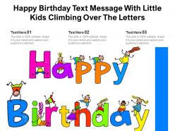 Happy birthday text message with little kids climbing over the letters