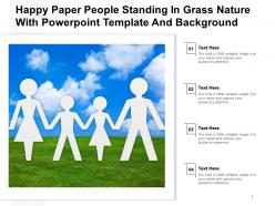 Happy paper people standing in grass nature with powerpoint template and background